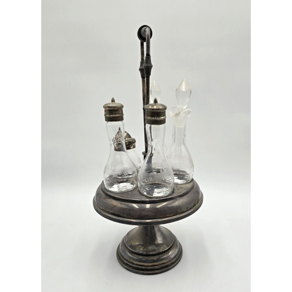 Silver Plate Cruet Set Condiment Caddy Art‎ Deco